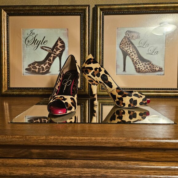 đ„ Jessica Simpson Ginger2 Leopard Peep-Toe Stiletto Heels â Size 6M - Picture 2 of 10